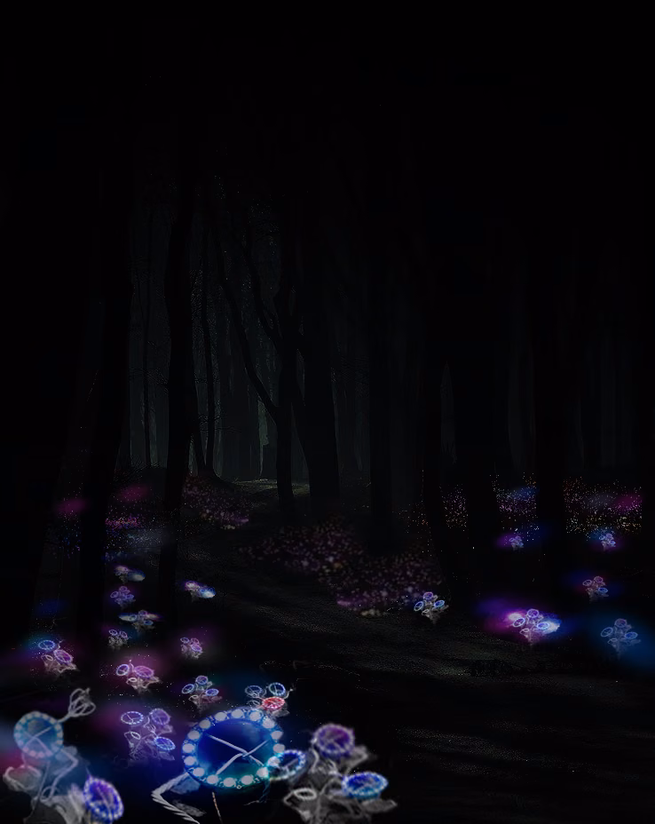 Concept collage of the rings scattered through a forest