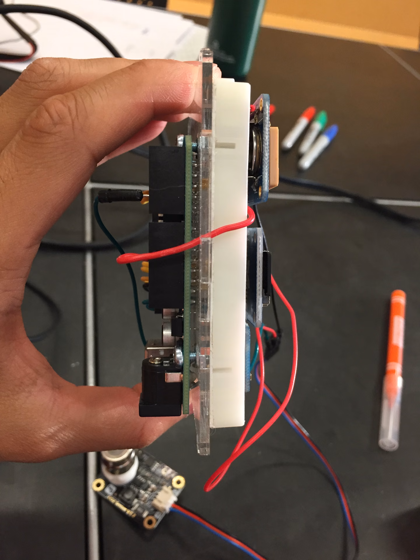 Stacked sensor boards in the assembled kit