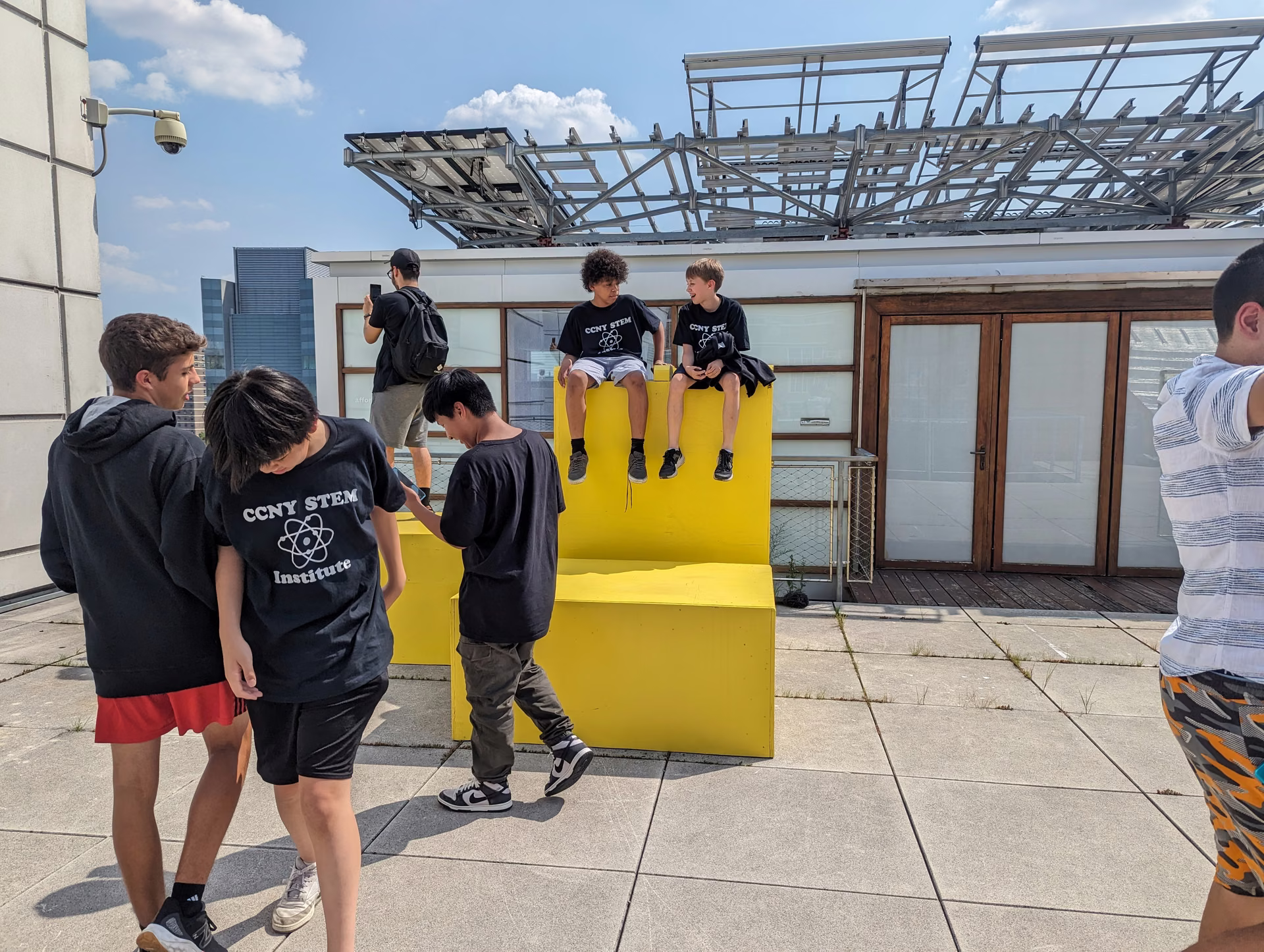 Students on the rooftop during a summer STEM workshop