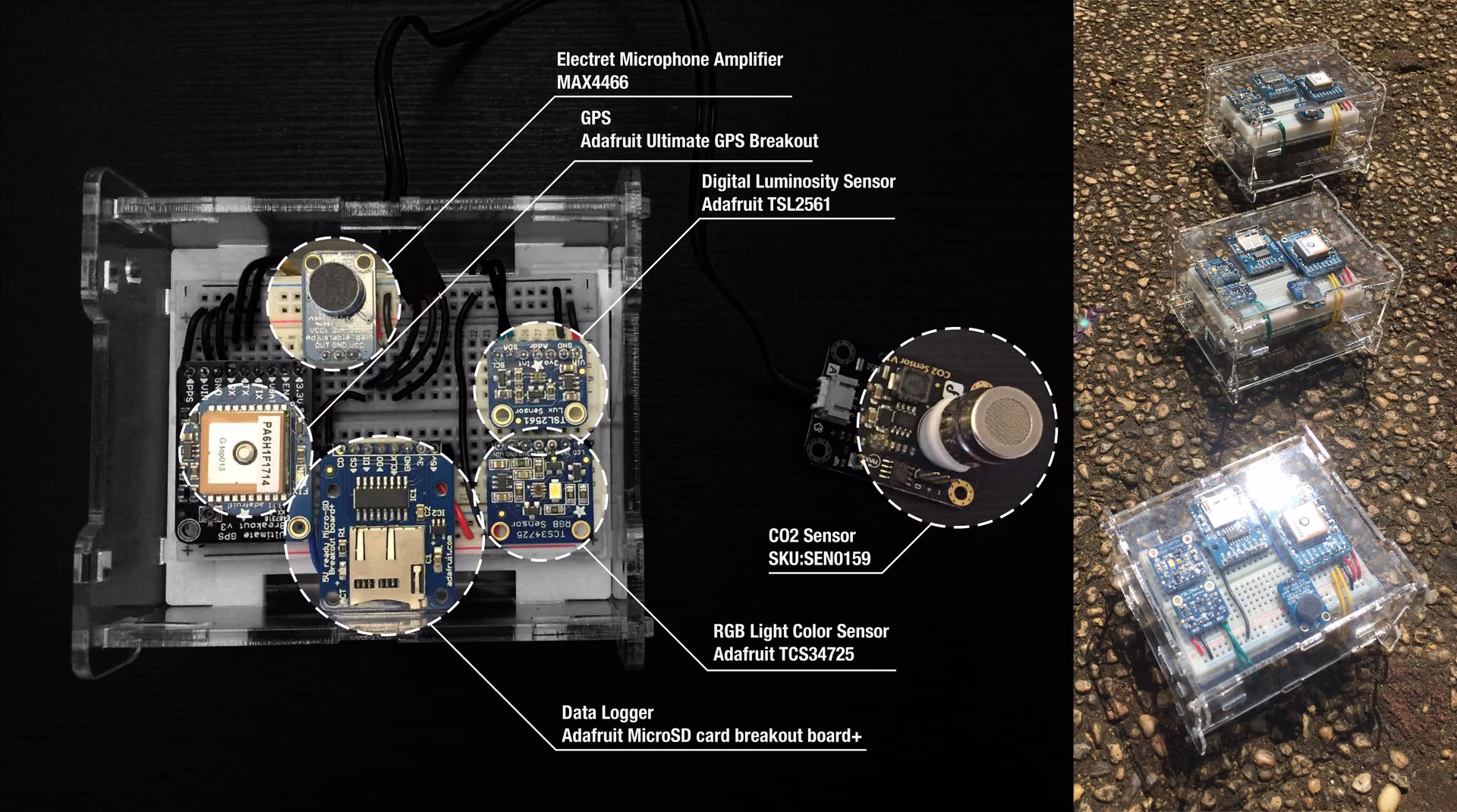 DIY urban sensing devices, opened and in the field