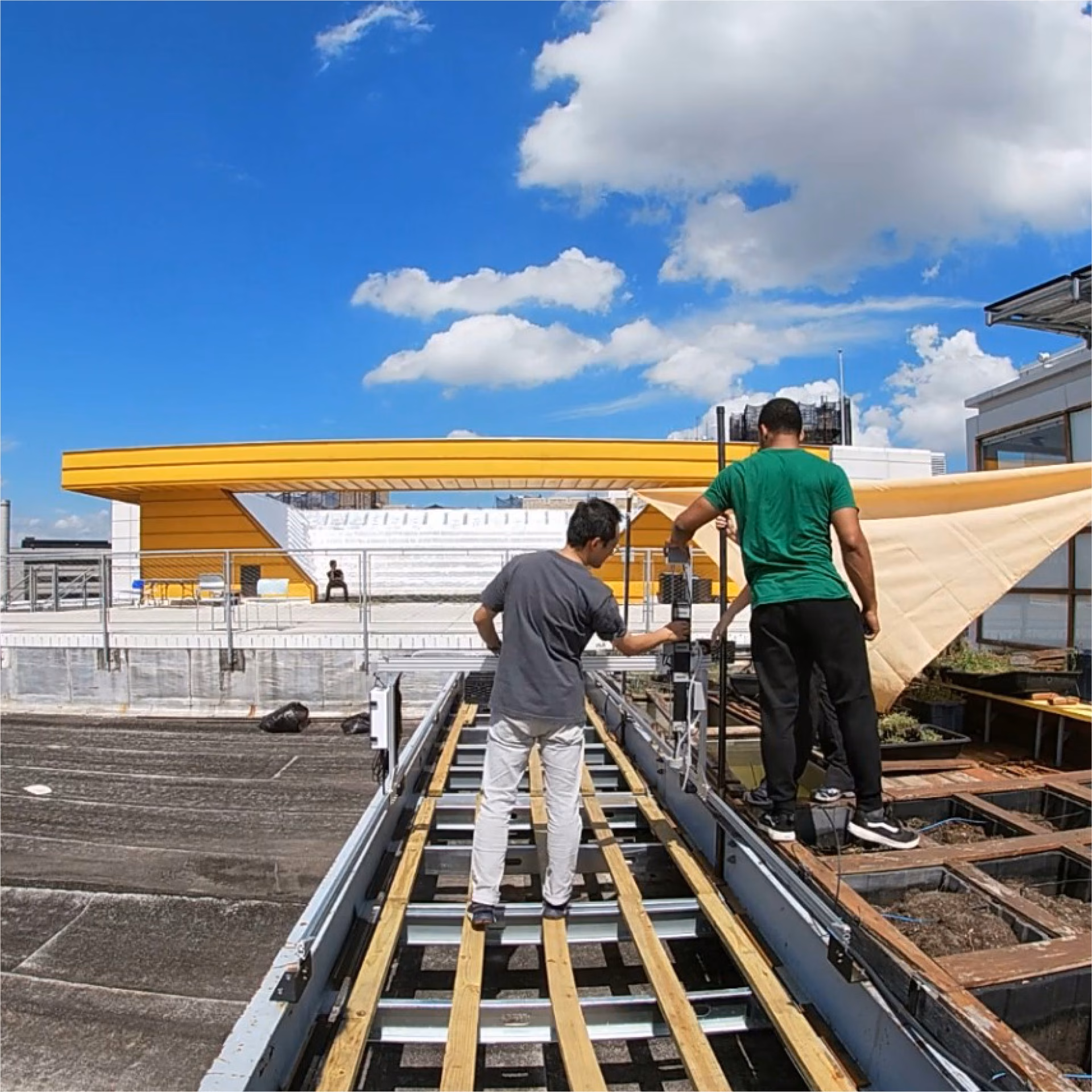 Building the track frame on the roof