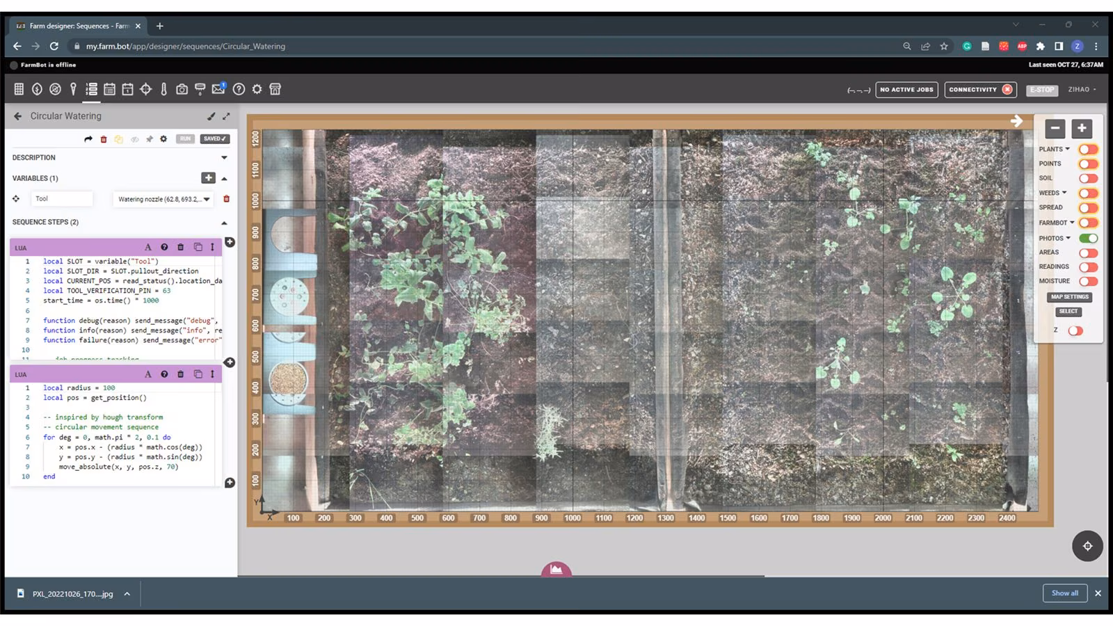 Screen capture of the plant-tracking interface