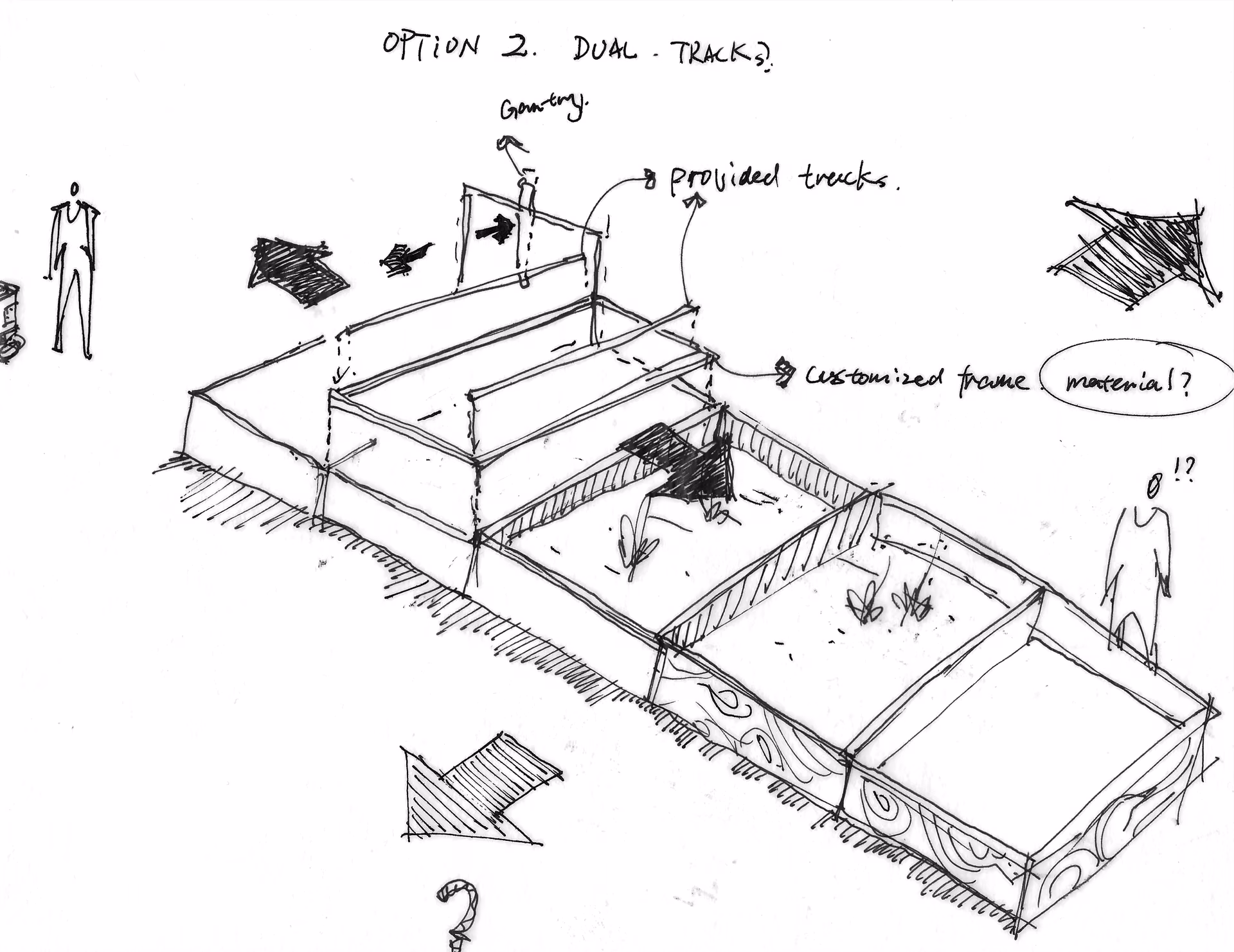 Early sketch: dual-track option with provided tracks and a customized frame