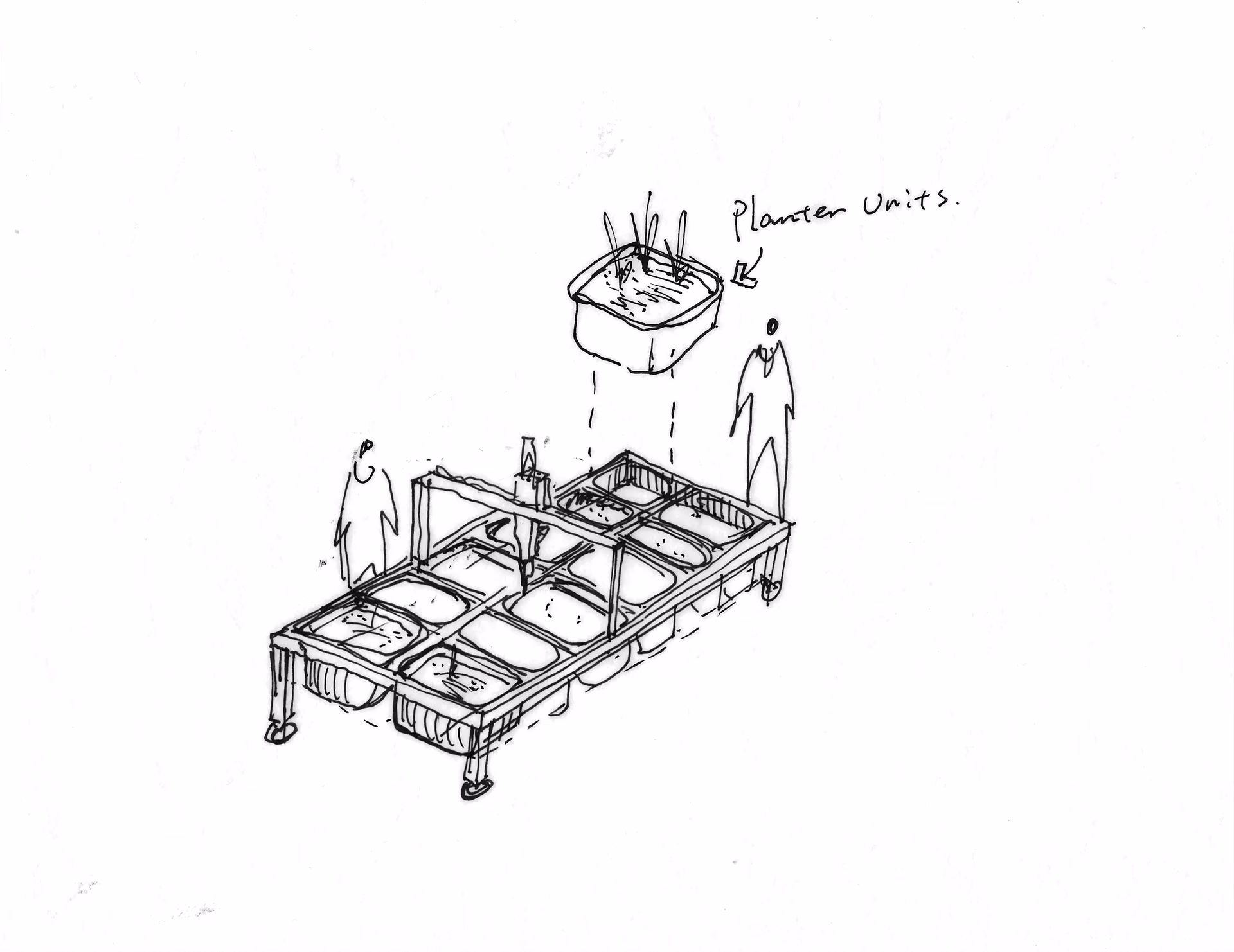 Early sketch: the frame and its planter units