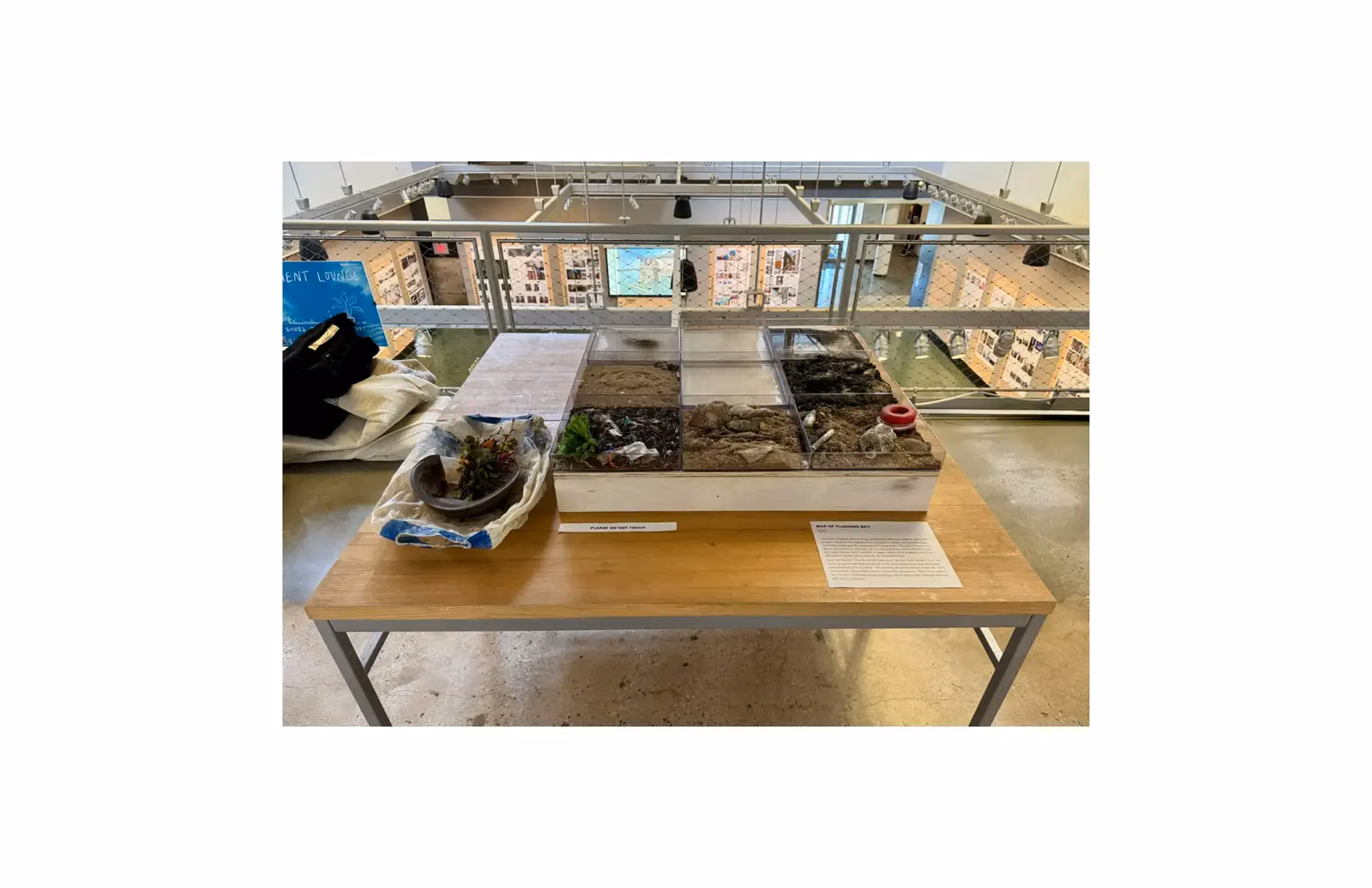 Specimen table of collected Flushing Bay ground material