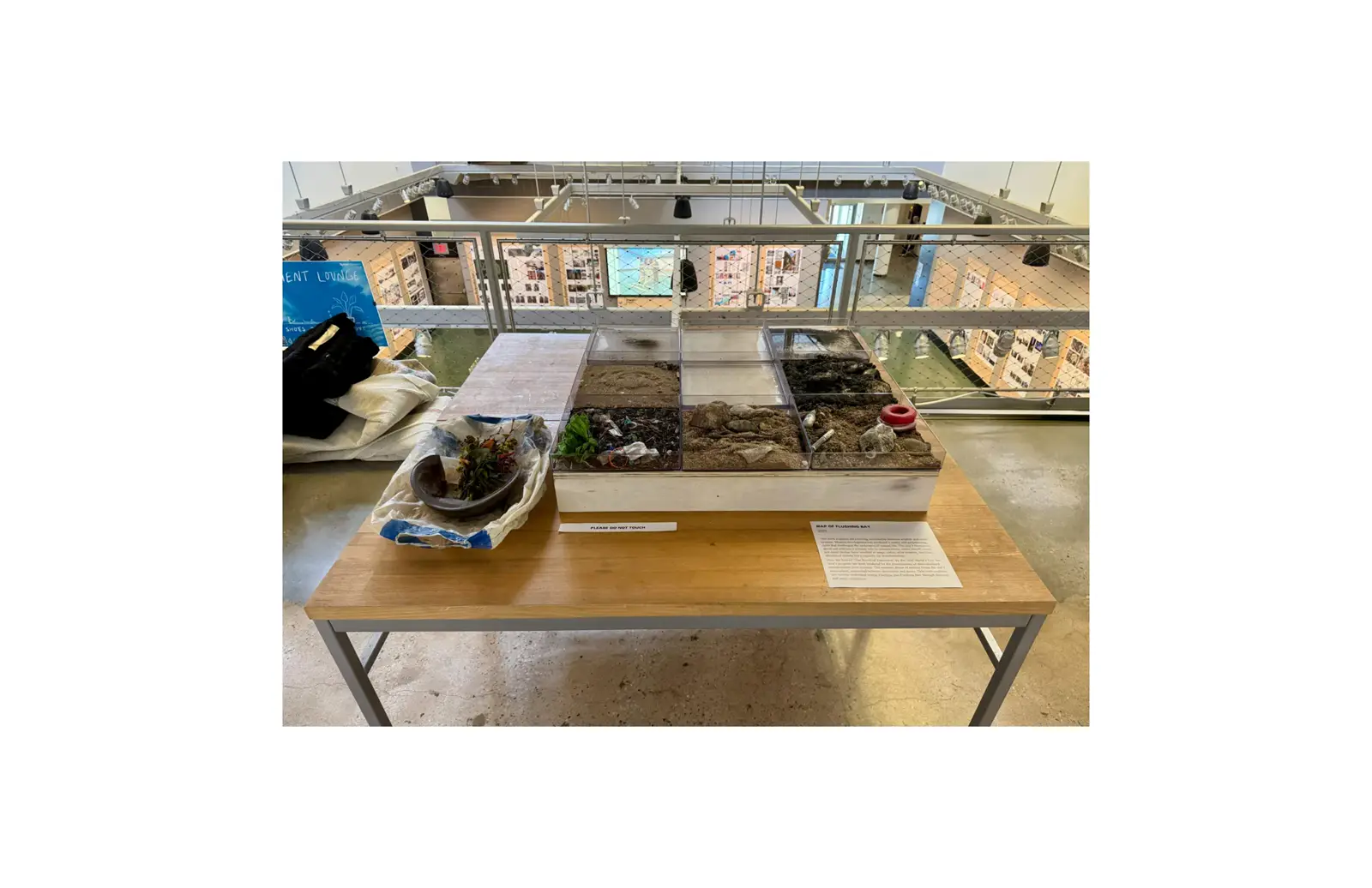 Specimen table of collected Flushing Bay ground material