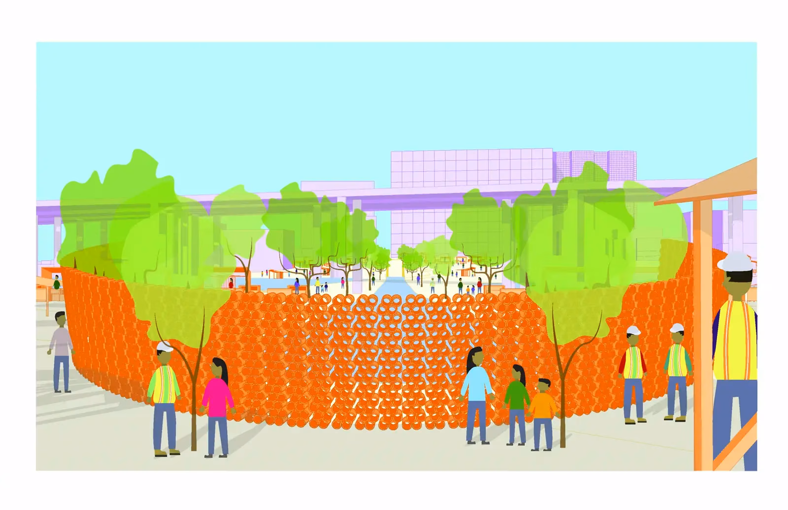 Lia Santana, experiential drawing with structures and canopy