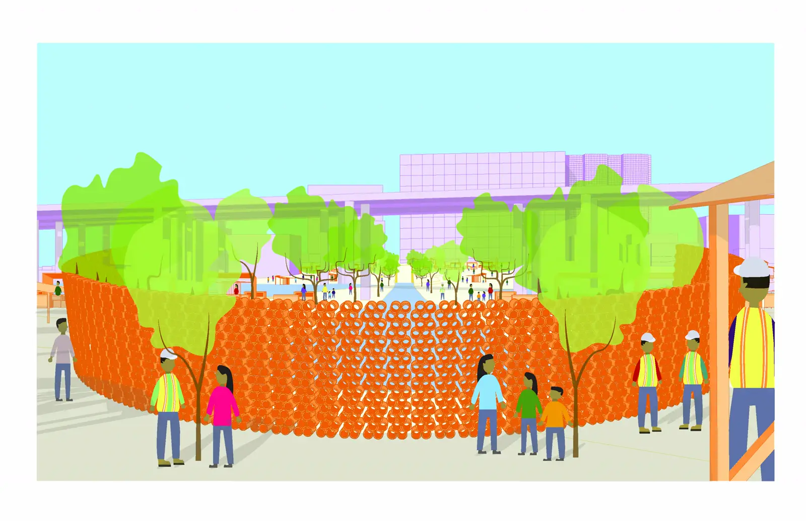 Lia Santana, experiential drawing with structures and canopy