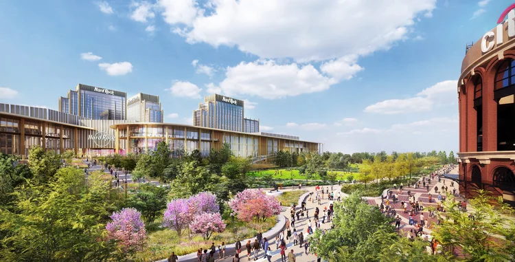 Rendering of the proposed Metropolitan Park casino complex beside Citi Field