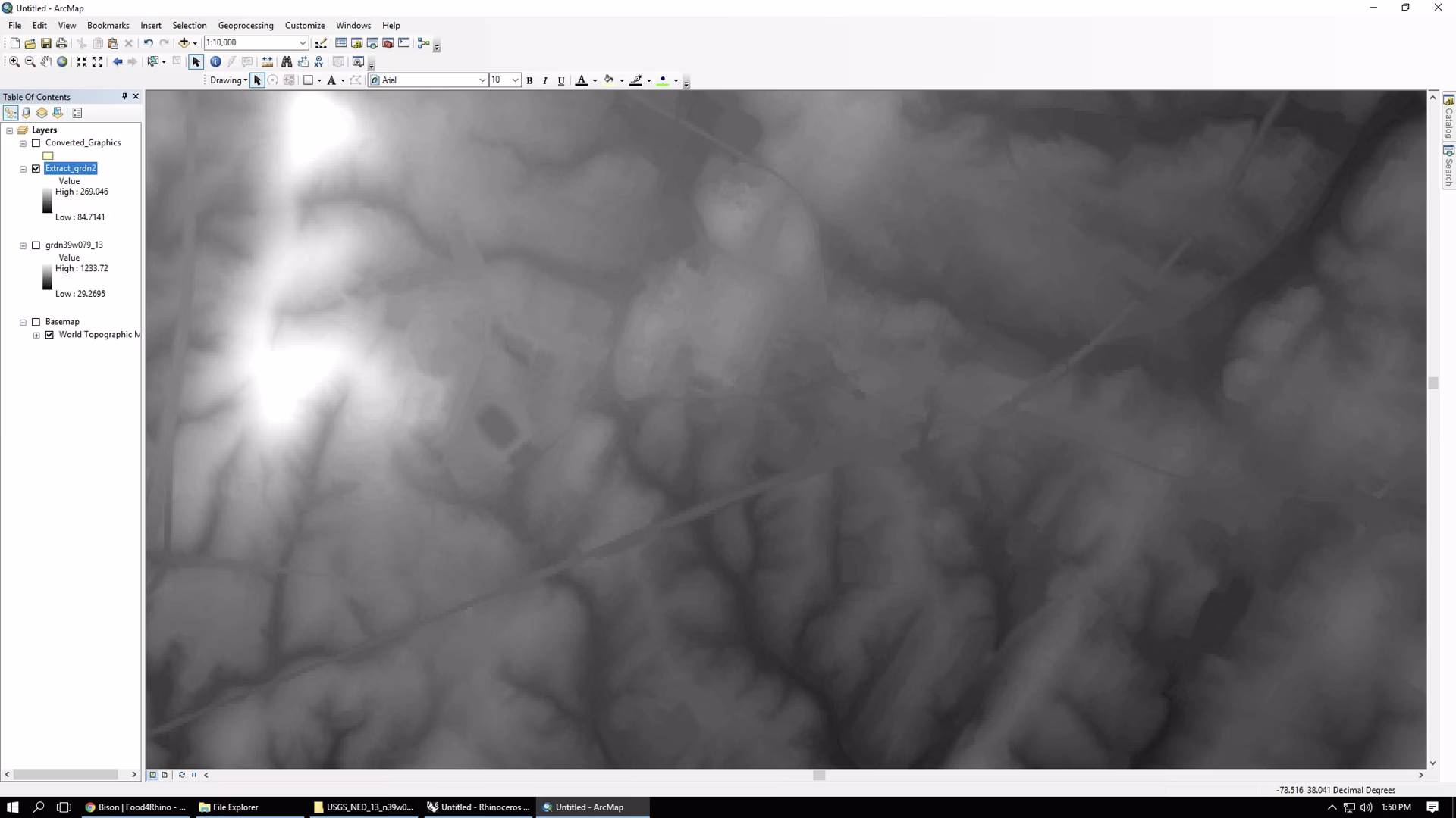 A digital elevation model rendered in grayscale