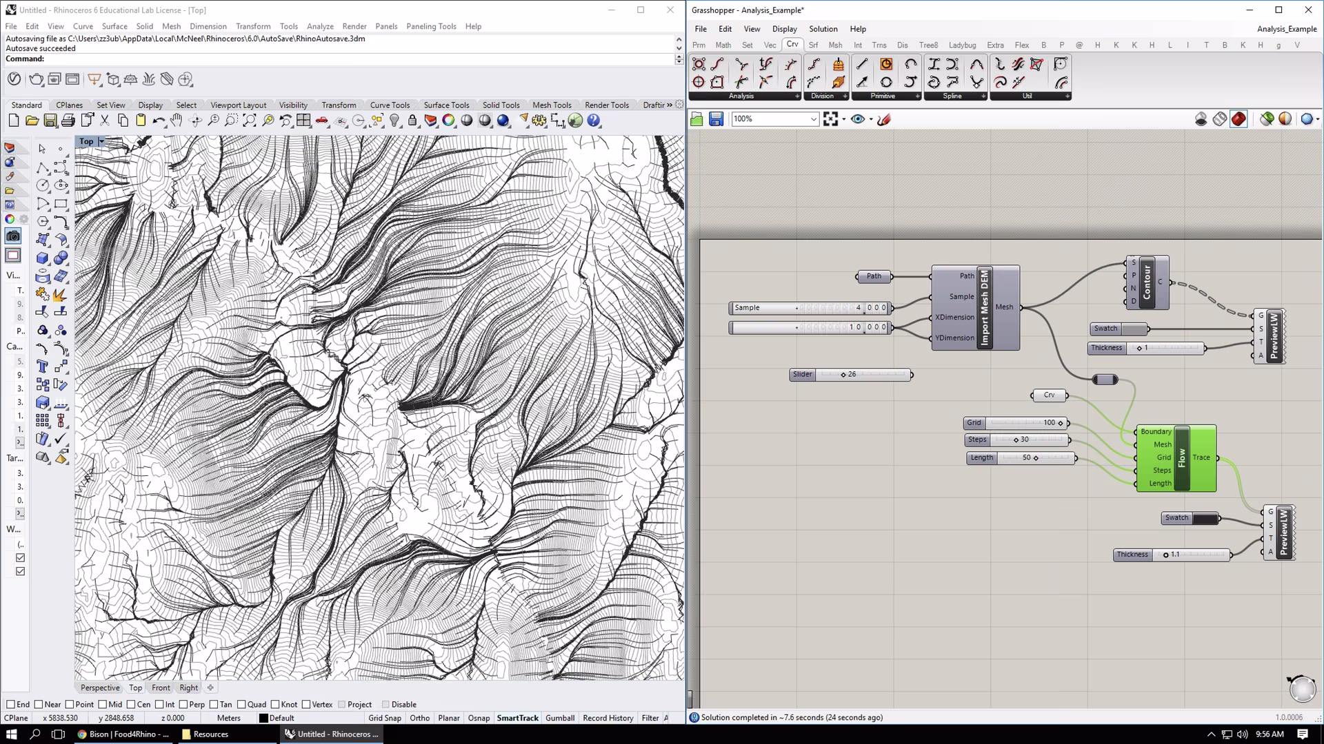 Terrain grid driving a parametric model in Rhino/Grasshopper
