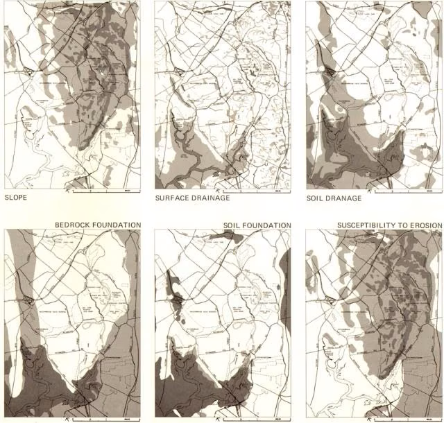 Layered suitability analysis drawing from Design with Nature