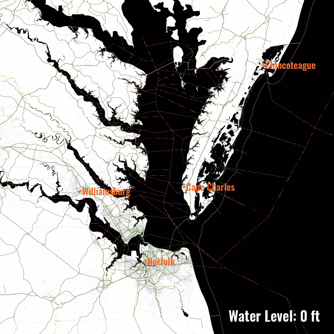 Map of water level during intense flooding