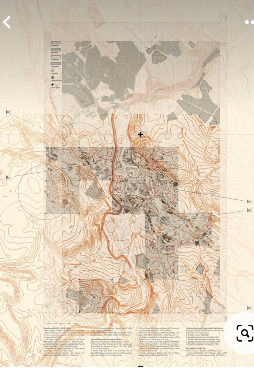 Topographic overlay study in warm tones